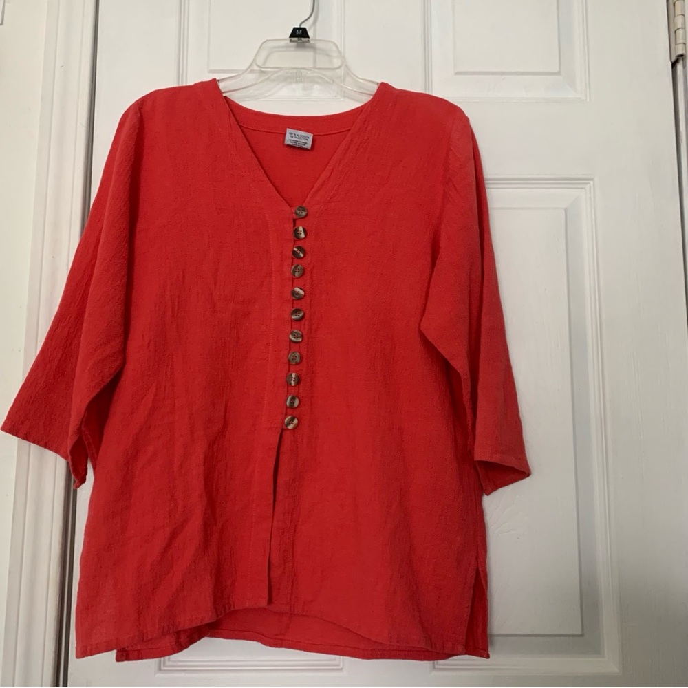 Miss Aly Top Womens Large Gauze Cotton Oh My Salmon Red Oversized Comfy wear